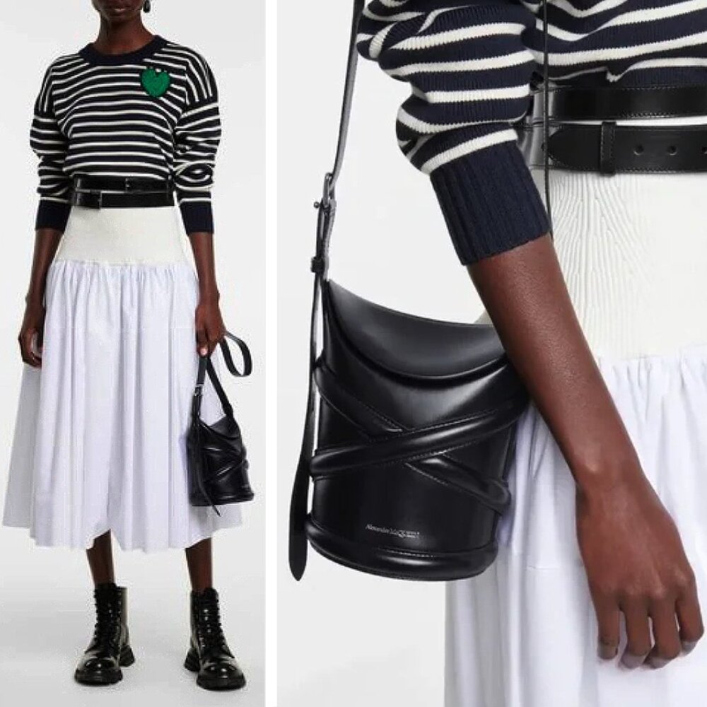 ALEXANDER MCQUEEN Small Curve Bucket Bag in Black Calf Leather